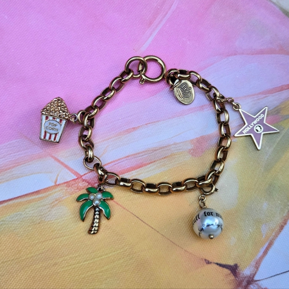 Juicy Couture Y2K California Dreamin Skinny Goldtone Vintage Charm Bracelet
